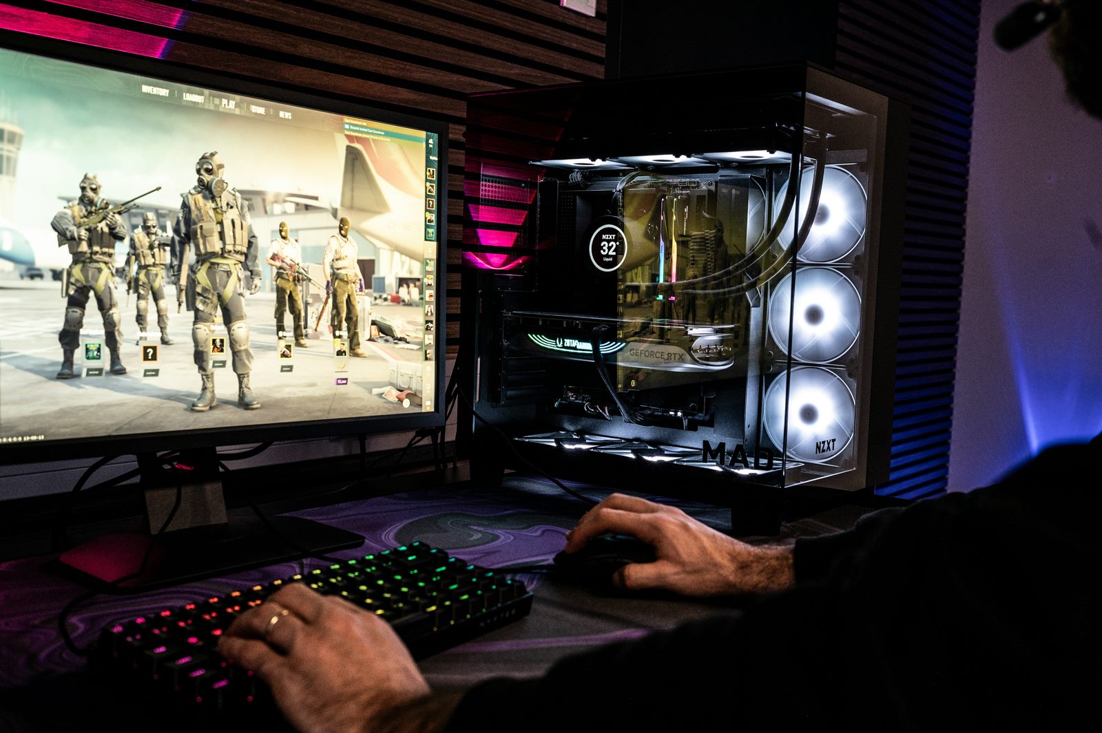 Parent leaning over a teenager's shoulder watching a photorealistic game on screen, looking confused about whether it is a film